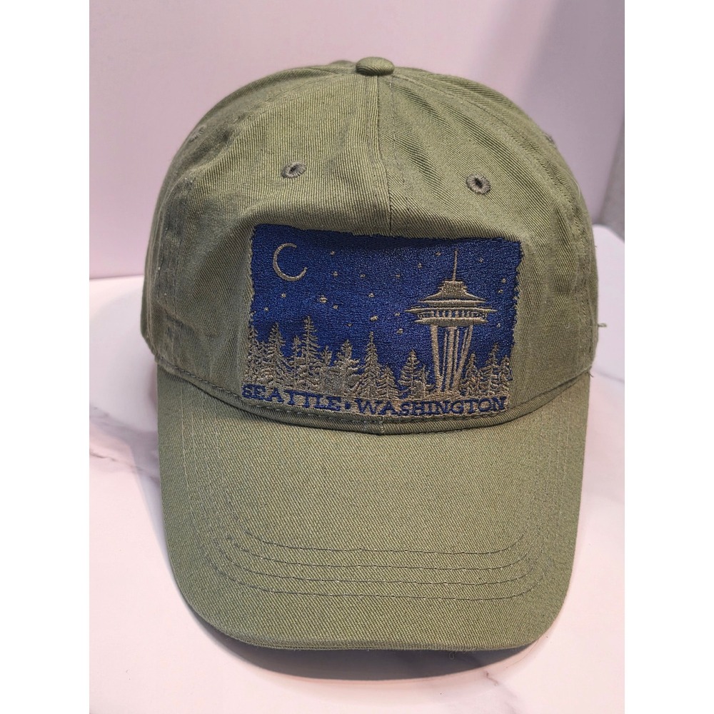 Ace USA Seattle Washington Space Needle Olive Green Baseball Cap Dad Hat Mens